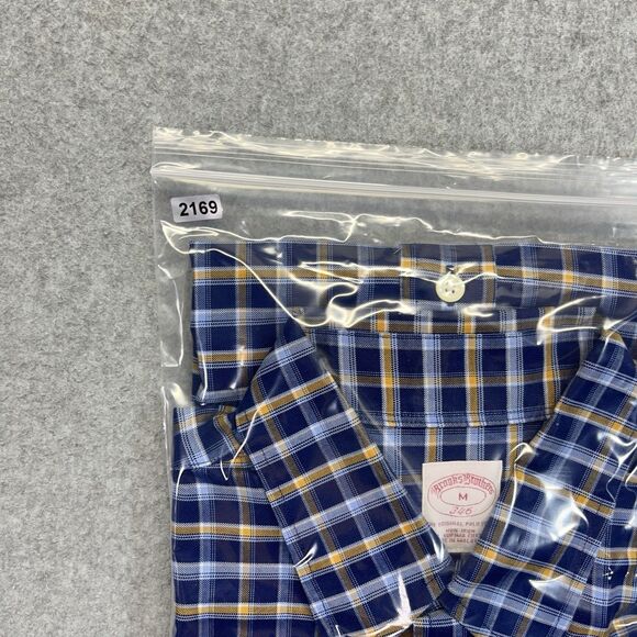 Brooks Brothers 346 Plaid Button-Down Shirt Men’s Medium Blue Yellow Long Sleeve - Picture 14 of 14